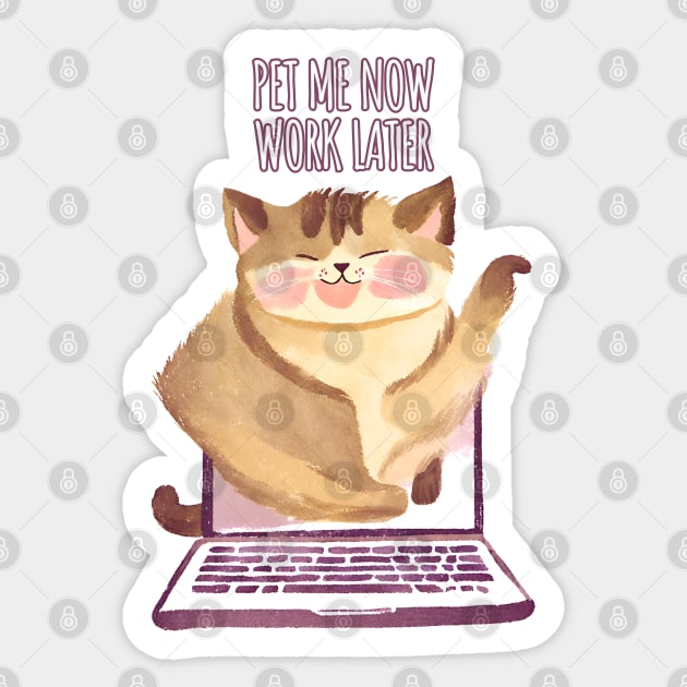 Pet Me Now Work Later - Kitten Cat out of Laptop Sticker by Millusti